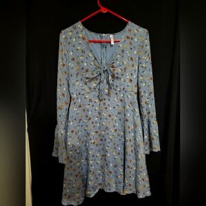 Blue Floral Peek-A-Boo Tie Front Dress Size Medium